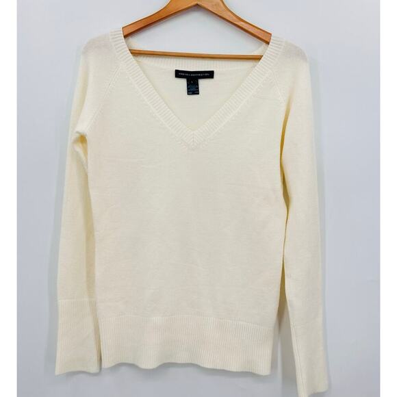 French Connection V-Neck Ivory Sweater Womens Size Large Acrylic Spandex - Picture 1 of 5